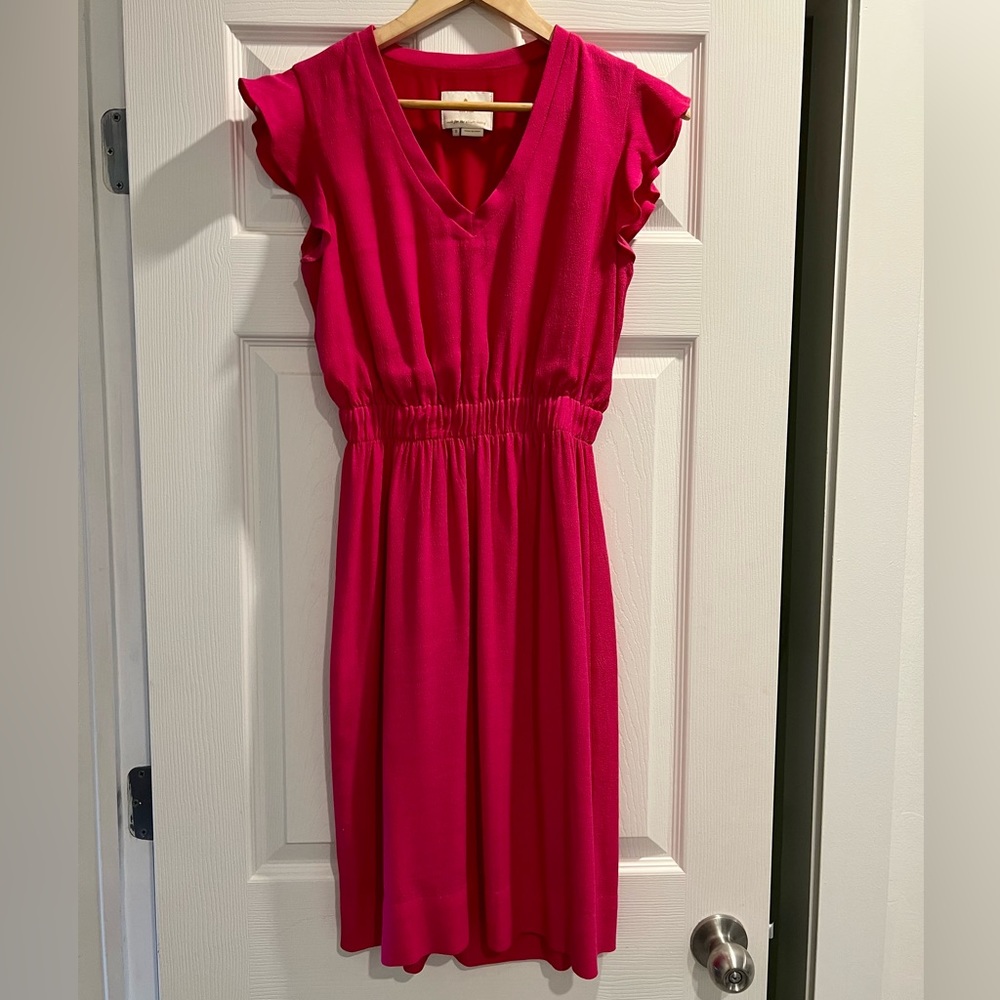 Kate Spade New York Fluid V-Neck Ruffle Sleeve Crepe Frill Dress